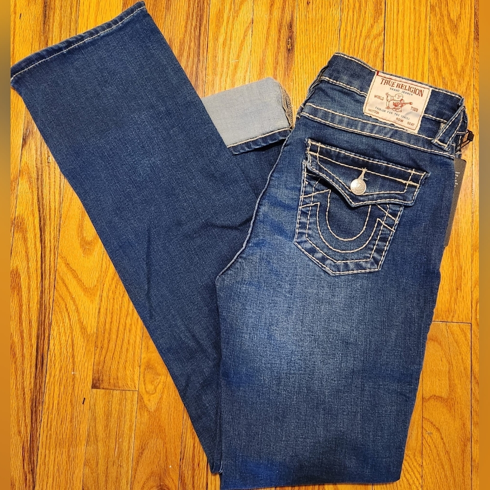 True Religion "Billie" T Stitch Straight Jeans Mid Rise 29W
